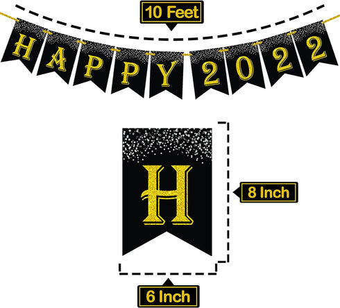 Gold Glitter, Happy 2022 Banner - 10 Feet, No DIY | Happy New Year Banner 2022 for Happy New Year Decorations 2022 | New Years Eve Party Supplies 2022 | New Years Eve Banner 2022 | NYE Decorations