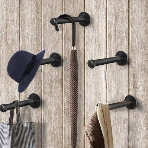 Sumnacon 2 Pcs 12 Inch Industrial Pipe Clothes Bar - Heavy Duty Rustic Metal Coat Hanger with Screws, Wall-Mounted Garment Holder Rack for Bedroom Bathroom Wardrobe Boutique Clothing Store, Black
