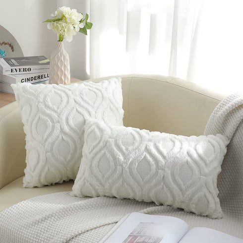 decorUhome Cream White Throw Pillow Covers 20x20 Inches Set of 2 Soft Fluffy Decorative Pillow Cases for Couch Bed Sofa