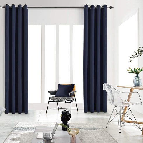JSFLY Blackout Curtains for Bedroom Thermal Insulated Solid Grommet Window Drapes for Living Room , Set of 2 Curtain Panels 52 W x 84 L inch Long Navy