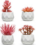 Nordik Set of 4 Desk Plants - Office Decor for Women Desk, Indoor, Living Room, Bedroom, Home and Desk Decor Pink Faux Succulents in White Geometric Ceramic Planters