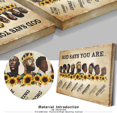 African American Black Men Wall Art Black Man Inspirational Picture Canvas Sunflower Painting Wall Decor Mordern Artwork Prints Home Decorative For Living Room Bedroom Framed 12x16inch