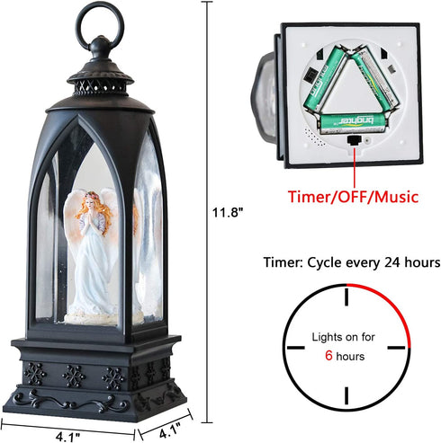 Eldnacele 12? Christmas Snow Globe Lantern Angel with Music & Timer, USB Lined/Battery Operated Lighted Water Glittering Nativity Lantern for Christmas Festival Centerpiece Decoration Gifts Angel