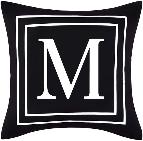 Yastouay Pillow Covers English Alphabet M Throw Pillow Cover Black Throw Pillow Case Modern Cushion Cover for Sofa Bedroom Chair Couch Car (Black, 18 x 18 Inch)
