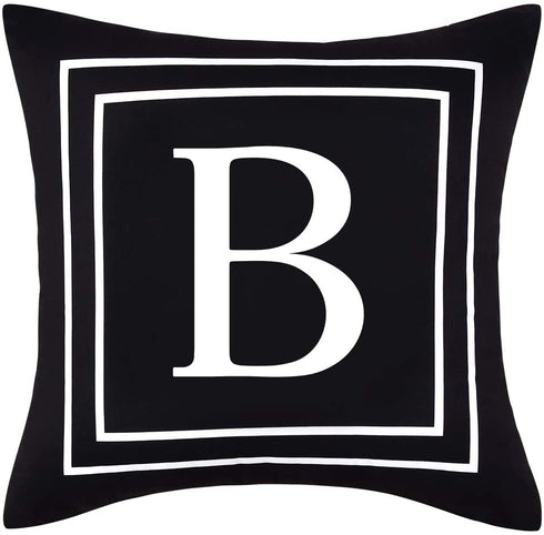 Yastouay Pillow Covers English Alphabet B Throw Pillow Cover Black Throw Pillow Case Modern Cushion Cover for Sofa Bedroom Chair Couch Car (Black, 18 x 18 Inch)