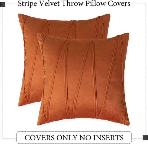 Woaboy Decorative Stripe Velvet Pillow Covers Soft Cushion Covers Solid Square Pillowcases Comfortable for Couch Bed Sofa Living Room Office 2 Pieces 20x20inch 50x50cm Orange