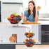 2 Tier Fruit Basket, Two Tiered Metal Fruits Bowl with Handle, Vegetables Bread Baskets Storage Stand for House Farmhouse Kitchen Countertop Organizer Black