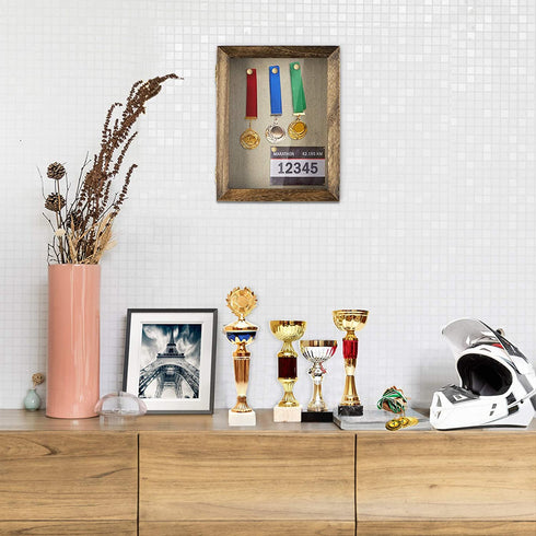 Love-KANKEI Shadow Box Frame 8x10 Shadow Box Display Case with Linen Back Memorabilia Awards Medals Photos Memory Box Carbonized Black