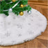 Silver Christmas Tree Skirt 36 Inches White Faux Fur Tree Skirts Sequin Snowflakes Plush Snowy Tree Mat for Artificial Trees Decorations
