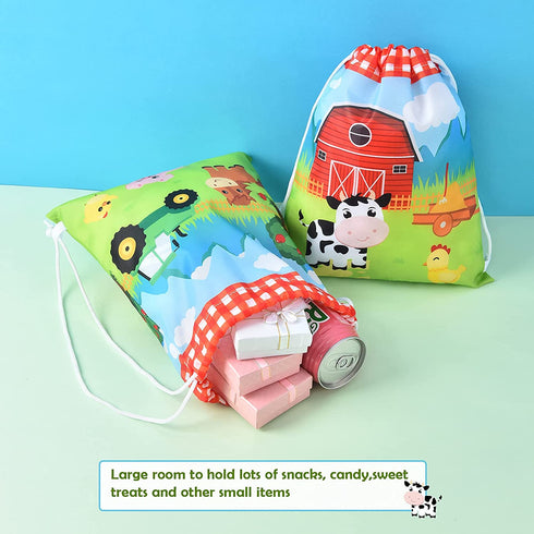 Farm String Bags - 12 Pack 10'' x 12'' Farm Animal Party Favor Gifts Bag for Kids Children Drawstring Pouches Wrap Goodie Bags Party Supplies for Birthday Christmas Travel Gym Beach