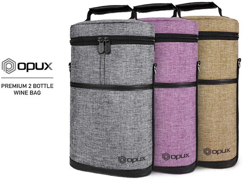 OPUX Insulated 2 Bottle Wine Tote Carrier | Padded Wine Cooler Bag for Travel Picnic BYOB | Portable Wine Bag with Shoulder Strap and Carry Handle, Wine Gifts - Purple