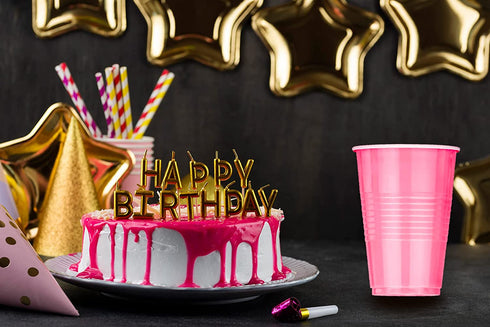 DecorRack 80 Party Cups, 16 oz -BPA Free- Plastic Soda Cups, Perfect for Birthday, Picnic, Indoor and Outdoor Event, Stackable, Reusable, Disposable Round Beverage Drinking Cup, Pink (Pack of 80)