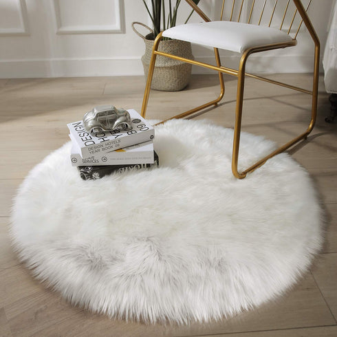 Ashler Ultra Soft Faux Sheepskin Fur Rug White Fluffy Area Rug Shag Rug Carpets for Bedroom Living Room, 3 x 3 Feet