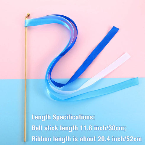 40 Pieces Mix Color Ribbon Wands Sticks with Bell Fairy Stick Party Streamers for Wedding Party (White, Blue, Light Blue)