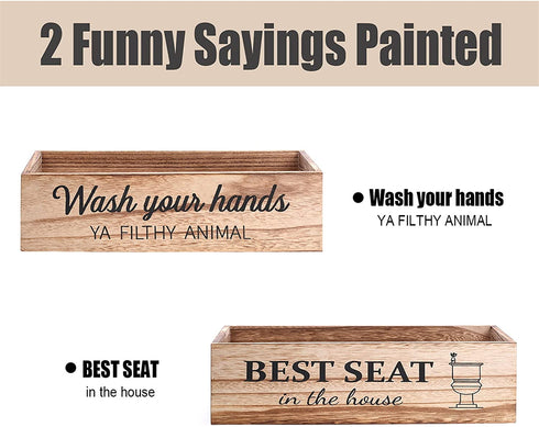 CuffUp Bathroom Decor Box,2 Sides Signs Farmhouse Bathroom Decor Toilet Paper Storage Larger Box 15.2W 6.4DRustic Farmhouse Home Decor for Livingroom Kitchen,Counter Table Decor