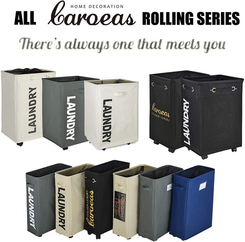 Caroeas 22" Rolling Slim Laundry Basket with Stand Foldable Waterproof Sorter and Organizer on Wheels Tall Thin Dirty Laundry Hamper Basket Home Corner Bin (Slim 22",Black)