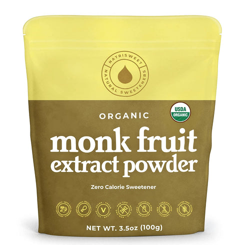 Organic Monk Fruit Extract, 3.5 oz, 322 Servings, Pure USDA Organic Monk Fruit Sweetener with No Fillers Zero Calories, Zero Carbs, Keto & Paleo Friendly Sugar Substitute, 322 Servings by NatriSweet