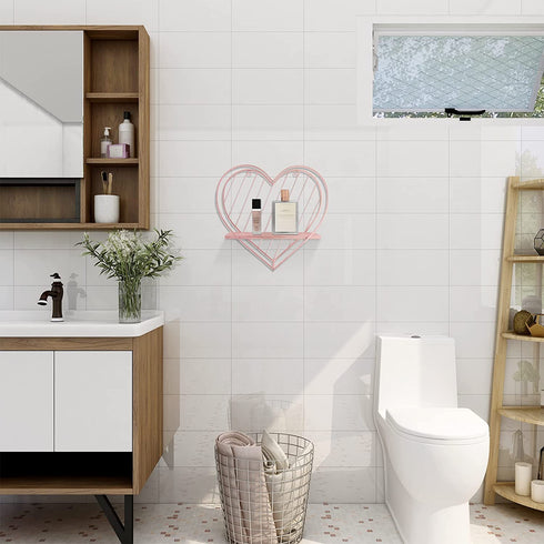 Afuly Rose Gold Floating Shelves Small Wall Shelf Wall Mounted Metal Heart Design Storage Romantic Love Shelf Bedroom Kitchen Bathroom Unique Cute Nursery Room Decor