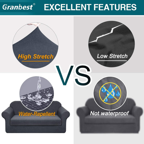 Granbest Premium Water Repellent Sofa Cover 2-Piece High Stretch Couch Slipcover Super Soft Fabric Couch Cover (Gray, Large-2 Pieces)