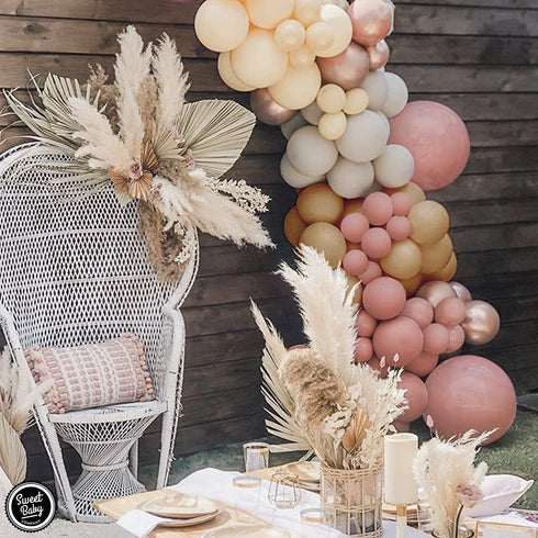 Sweet Baby Co. Dusty Rose Pink Balloon Garland Kit Arch with Matte Mauve, Nude, Taupe, Caramel, and Rose Gold Metallic Balloons Neutral Decorations for Baby Bridal Shower, Birthday Party Ballon Wall