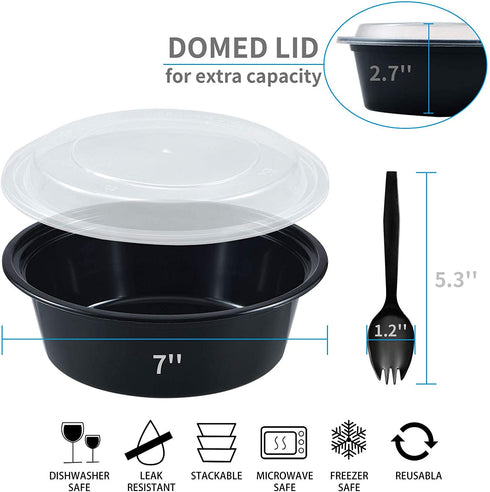 Plastic Meal Prep Containers, 30 Pack 32 oz, Reusable Food Storage Containers with Lids, Salad Container for lunch, Disposable Salad Bowls, Food Prep Bowls, Takeout Bento Box Freezer 10 Forks