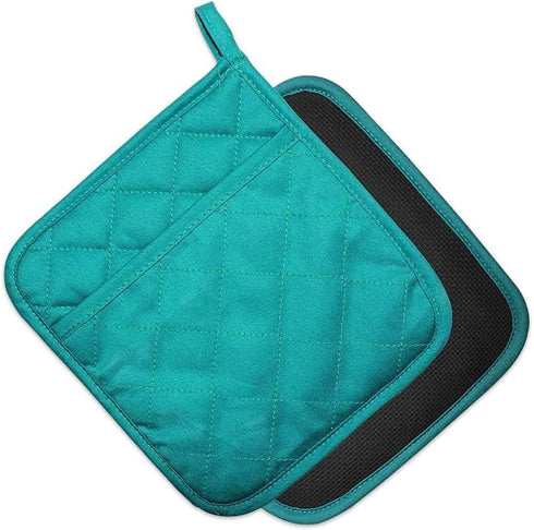 YEKOO Cotton and Neoprene Oven Pads Pot Holders with Pocket 8"x8.5" Dual-Function Hot Pad Set for Finger Hand Wrist Protection Heat Resistant to 428°F Teal