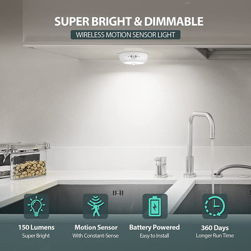 Motion Sensor Light Indoor, LED Closet Lights Battery Operated, Motion Sensor Night Light Under Cabinet Lighting Motion Activated Light, AA Battery Powered Lights, Puck Lights for Wall, Stair (3 Pack)