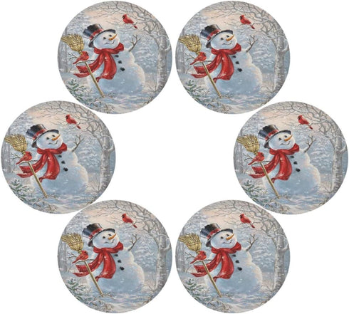 Christmas Snowman Cardinal Round Placemats Set of 6 Table Placemats Xmas Trees New Year Snow Place Mats Tablemats 15 inch for Kitchen Dining Table Dinner Kids Holiday Party