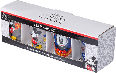 Silver Buffalo Disney Classic Mickey Mouse 4 Pack Mini Glasses, 1.5 Ounces