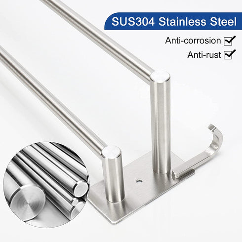 Siyzda Double Towel Bar 16 Inch, 304 Stainless Steel Bath Towel Rack for Bathroom Kitchen, Two Installation Method - Self Adhesive & Wall Mounted (Brushed Nickel)