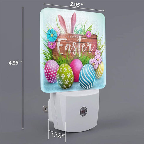 Happy Easter Plug in LED Night Light Automatic Dusk to Dawn Sensor Wall Decorative for Bright Bathroom Bedroom Kids Room Hallway