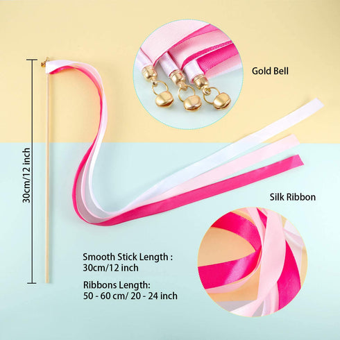 40 Pieces Mix Color Ribbon Wands Sticks with Bell Fairy Stick Party Streamers for Wedding Party (Multicolor)
