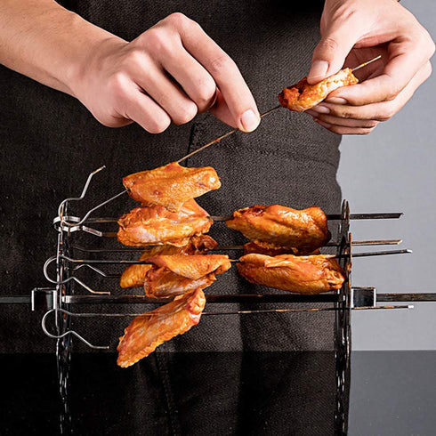 ZSooner BBQ Steel Metal Roaster Rotisserie Skewers Needle Cage Oven Kebab Maker Grill