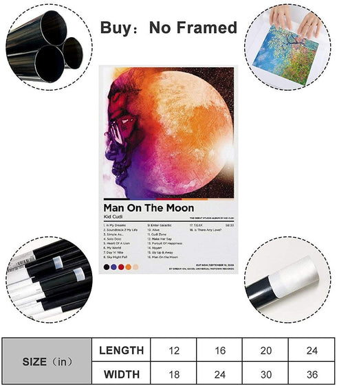 XIAOGEGE Kid Cudi Man On The Moon Music 2 Wall Art Picture Painting Poster Canvas Print Posters Artworks Bedroom Living Room Decor 16x24inch(40x60cm)