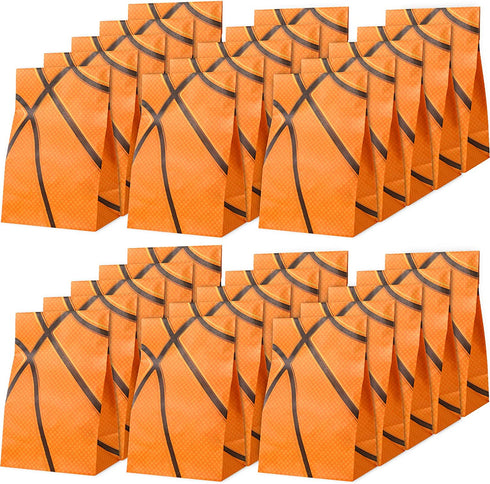 30 Pieces Basketball Party Favor Bags Basketball Goody Treat Bags Basketball Pattern Snacks Candy Biscuits Toys Bags for Kids Boys Teens Adults Basketball Theme Birthday Party Supplies (Orange)