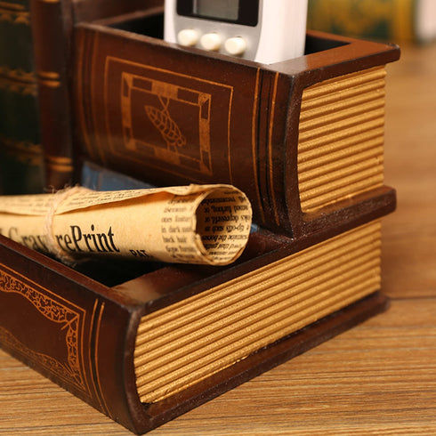 Tosnail Decorative Wooden Pencil Holders Desk Organizer - Library Book Design