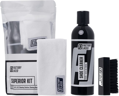 Factory Laced Shoe Cleaner Kit | Shoe Cleaner Sneakers Kit Includes: All Natural 8 Oz. Shoe Cleaner, Brush & Microfiber Towel - Sneaker Cleaner Kit for: Canvas, Mesh, Suede, Leather, and MORE!