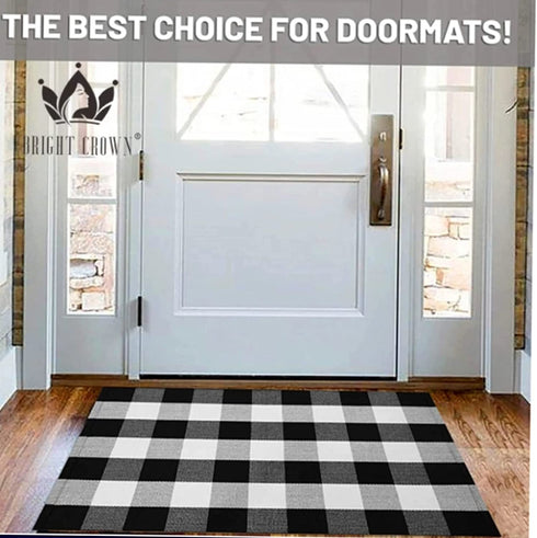 Breezsisan Black and White Layering Doormat Rug 2x4.3 ft. Cotton Woven Buffalo Plaid Outdoor Indoor Runner Rug, Hand-Woven Washable Carpet for Front Porch, Kitchen, Farmhouse, Entryway