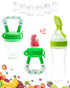 Gedebey Fruit Feeder Pacifier for Babies - 3 Pack | 2 Baby Food Teether Feeder & 1 Baby Spoon Bottle Feeder | Silicone Teether Feeder | Silicone Baby Feeding Spoon | Baby Fruit Pacifier Feeder (Green)