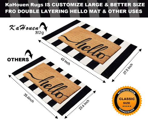 KaHouen Cotton Black and White Striped Rug ( 27.5 x 43 Inches ), Washable Hand-Woven Stripe Outdoor Front Door Mat for Layered Door Mats/Porch/Kitchen/Bathroom/Laundry Room.