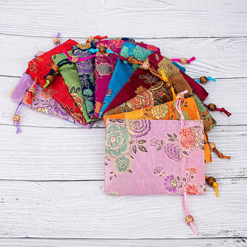 PH PandaHall 9 Color Satin Gift Bags, 5.5"x4.3" Advent Calendar Bags Peony Wedding Favors Bag Drawstring Pouches Coin Purse Gift Bag for Christmas Wedding Favors Baby Shower Candy Jewelry Bags