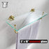 JQK Bathroom Glass Shelf, Shelf with 16 Inch Towel Bar Tempered Glass Shower Storage 16 by 5 inches, 304 Stainless Steel Brushed Gold Wall Mount, TGS100-BG