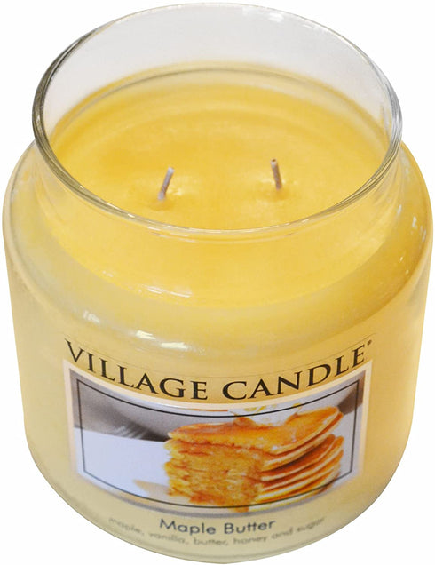 Village Candle Maple Butter Large Glass Apothecary Jar Scented Candle, 21.25 oz, Yellow