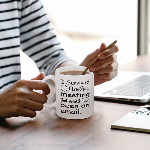 I Survived Another Meeting That Should Have Been An Email Mug, Christmas Birthday Gift for Boss, Coworker, Employee, Friends, Funny Coffee Mug for Women, Men, Novelty Email Mug 11 Oz White