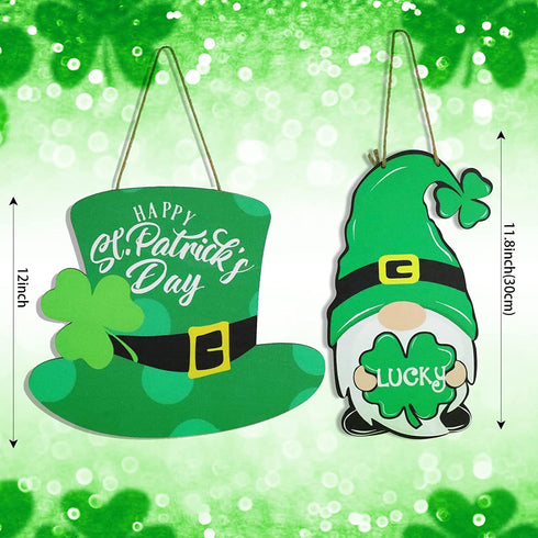 Gigoitly St Patrick Day Sign Saint Patrick Day Hat Wreath Gnomes Door Wreaths Wooden for St Patrick Decorations