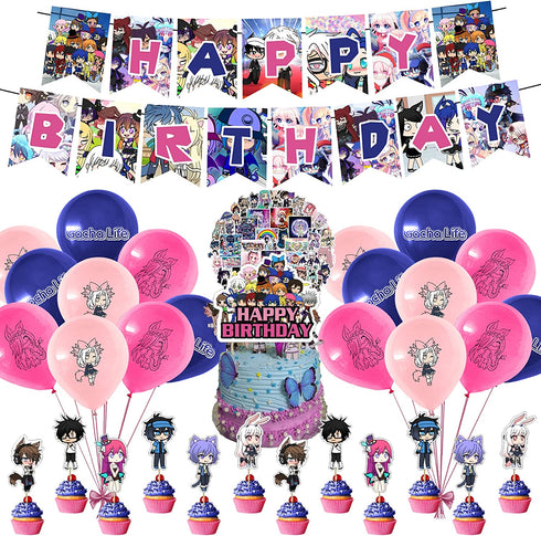 32 Pcs Gacha Life Theme Birthday Party Decorations,Party Supply Set for Kids with 1 Happy Birthday Banner Garland , 13 Cupcake Toppers,18 Balloons for Party Decorations