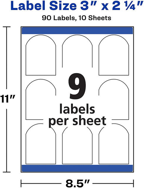 Avery Arched Labels with Sure Feed for Laser Printers, Water Resistant, 3" x 2.25", 90 Labels (22809)