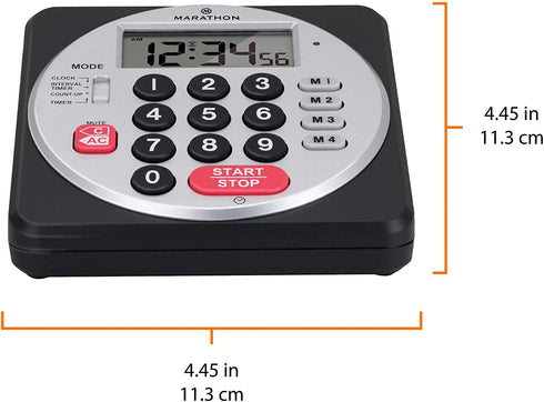 MARATHON 100 Hour Direct Entry Digital Tabletop Timer - Batteries Included (Black/Silver)