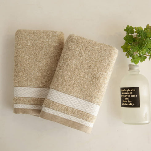 YiLUOMO Super Soft Hand Towels Set of 2, 100% Cotton Highly Absorbent Bath Hand Towel for Bathroom 13 X 29 Inch(Beige)