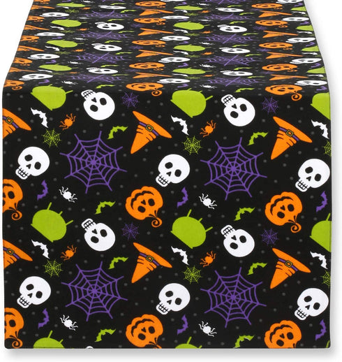 Cackleberry Home Witch's Brew and Spooky Spider Halloween Cotton Table Runner Reversible 14 x 72 Inches